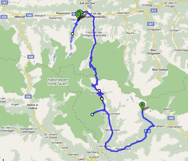 3_CT_map.jpg - http://maps.google.com/maps?f=d&source=s_d&saddr=47.256864,12.74826&daddr=Kesselfallstr.+to:B168%2FMittersiller+Bundesstr.+to:Untertauern+to:B107%2FGro%C3%9Fglockner-Bundesstra%C3%9Fe+to:Nezn%C3%A1m%C3%A1+silnice+to:Nezn%C3%A1m%C3%A1+silnice+to:B107%2FGro%C3%9Fglockner-Bundesstra%C3%9Fe+to:Untertauern+to:B168%2FSalzachtal+Bundesstr.+to:Umfahrungsstra%C3%9Fe,+5710+Kaprun,+Zell+am+See,+Salzburg,+Rakousko&geocode=%3BFVSk0AIdMDHCAA%3BFfCp0QIdIt7CAA%3BFcDizQIdNBbEAA%3BFdaGzQIdhkHEAA%3BFQi6zAId55TDAA%3BFfDdzAIdiCTHAA%3BFYp9zQId3EXEAA%3BFYPizQIdUhjEAA%3BFdyp0QIdUOLCAA%3BFYVC0QIdS47CAA&hl=cs&mra=dme&mrcr=0&mrsp=0&sz=10&via=1,2,3,4,5,7,8,9&dirflg=w&sll=47.087891,13.128662&sspn=0.540454,1.752319&ie=UTF8&ll=47.073863,13.162994&spn=0.540596,1.752319&z=10
